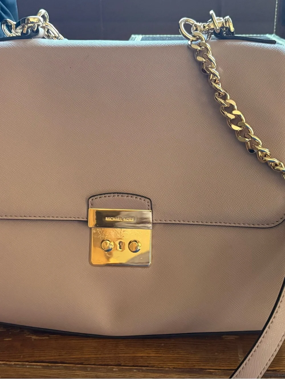 Michael Kors Blush Leather Shoulder Bag with Gold Chain